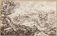 K VIII 035
<br/>
Landschap met enkele figuren langs een weg en een stad in de verte
<br/>
<em>Onofri, Crescenzio (1634-1714)</em>